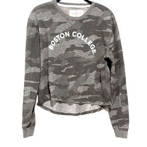Boston College Cropped Pullover Sweatshirt Gray Camo Lightweight Size Small